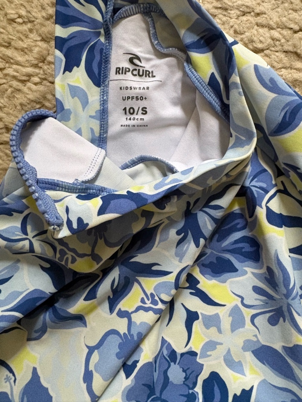 Girls' Long Sleeve Blue Floral Swimsuit - Picture 4 of 5